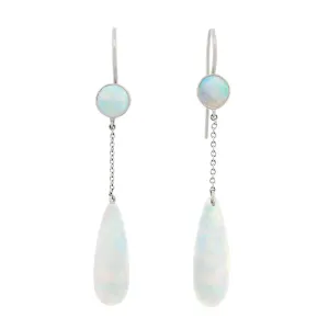 Art Deco 18k White Gold Opal Dangle Earrings