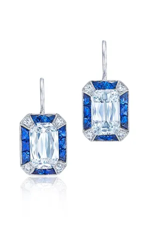 Ashoka Diamond Ray Earrings with Sapphire Halos
