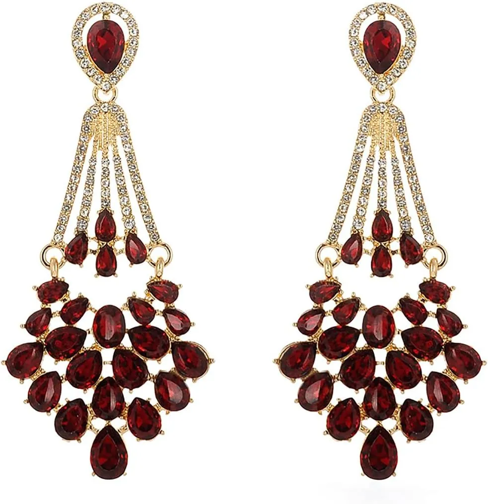 ASTRUE Bridal Rhinestone Teardrop Dangle Earrings,Multicolor Crystal Wedding Chandelier Earrings for Women in Pageant Party Valentine's Days Jewelry Accessory