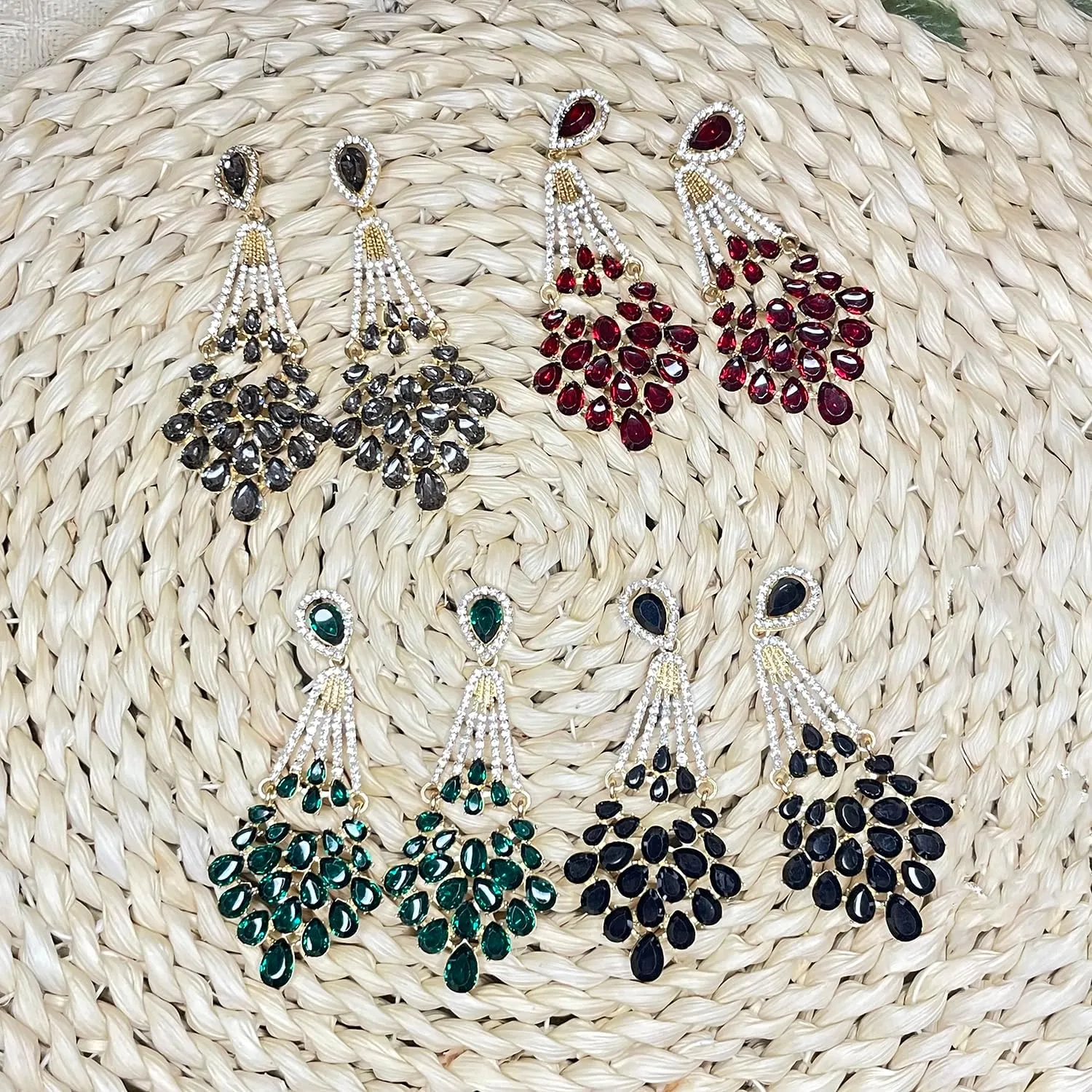 ASTRUE Bridal Rhinestone Teardrop Dangle Earrings,Multicolor Crystal Wedding Chandelier Earrings for Women in Pageant Party Valentine's Days Jewelry Accessory