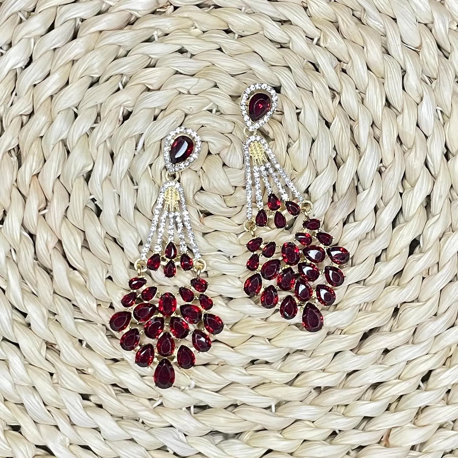 ASTRUE Bridal Rhinestone Teardrop Dangle Earrings,Multicolor Crystal Wedding Chandelier Earrings for Women in Pageant Party Valentine's Days Jewelry Accessory