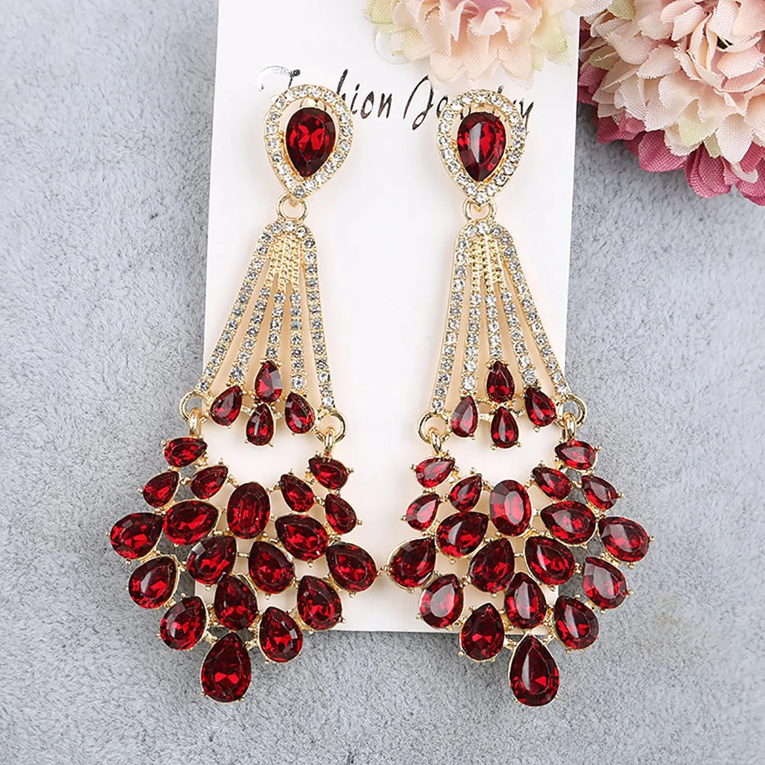 ASTRUE Bridal Rhinestone Teardrop Dangle Earrings,Multicolor Crystal Wedding Chandelier Earrings for Women in Pageant Party Valentine's Days Jewelry Accessory