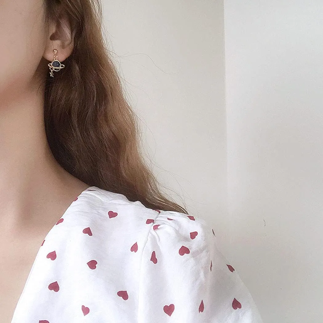 Asymmetrical Star Moon Tassel Drop Dangle Earrings for Women Dainty Long Lucky Star Crescent Planet Chain Tassel Earrings