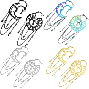 Asymmetrical Sun and Moon Earrings for Women Dangling, Rainbow Boho Earrings Star Tassel Chain Drop Dangle Statement Earrings Stainless Steel Bohemian Jewelry…