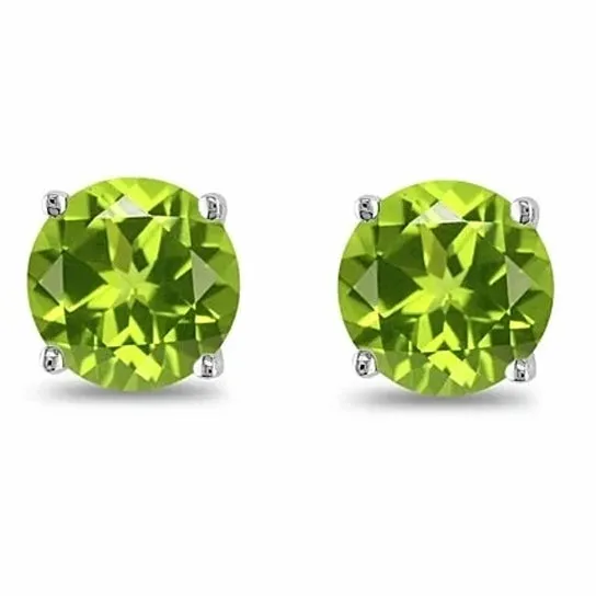 August Birthstone Peridot 925 Sterling Silver Round Cz Stud Earring
