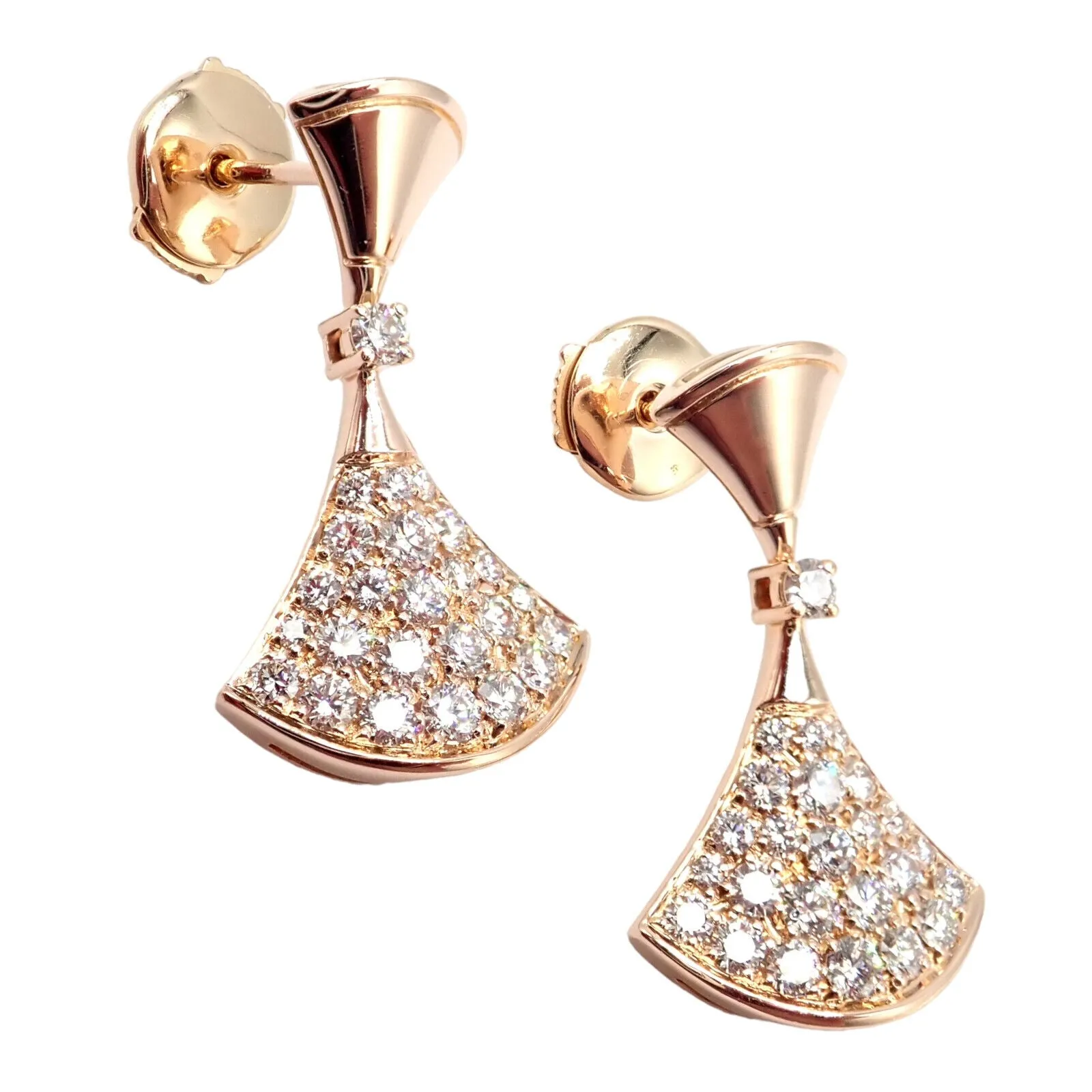 Authentic! Bulgari Bvlgari 18k Rose Gold Diamond Diva Dream Earrings