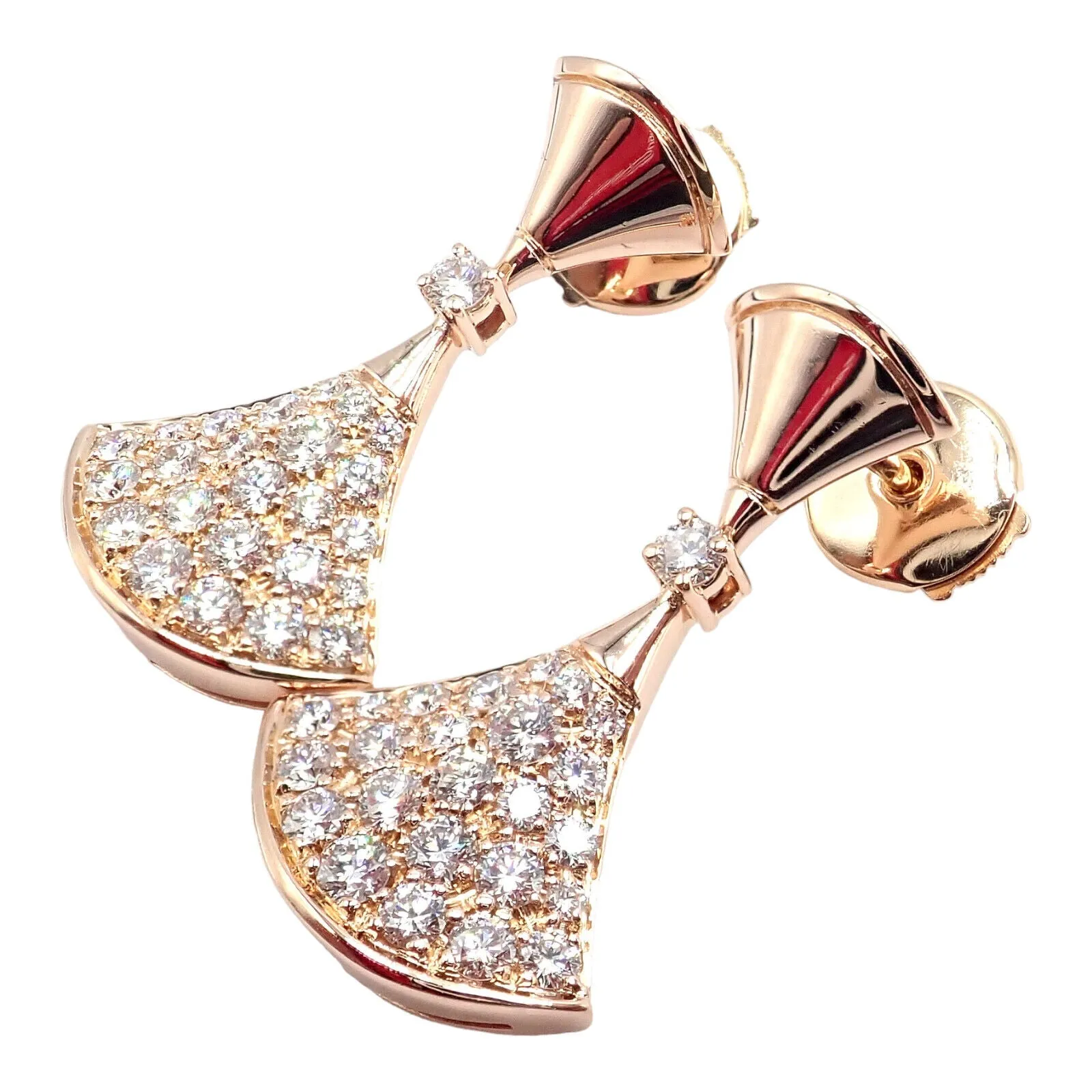 Authentic! Bulgari Bvlgari 18k Rose Gold Diamond Diva Dream Earrings