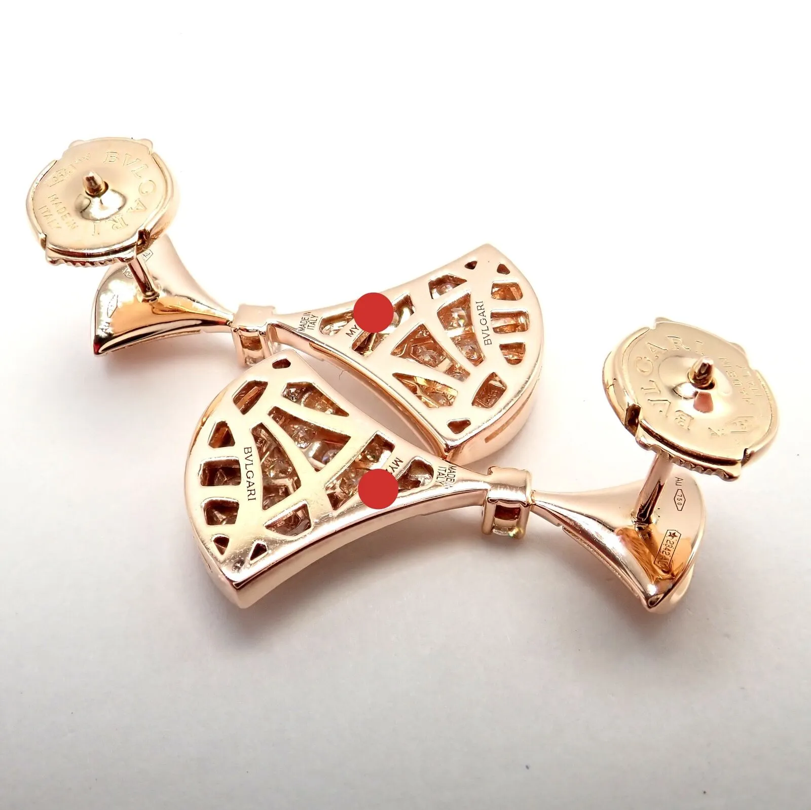 Authentic! Bulgari Bvlgari 18k Rose Gold Diamond Diva Dream Earrings