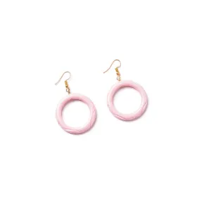 Baby Pink Heavy Carve Drop Hoop Earrings by Splendette