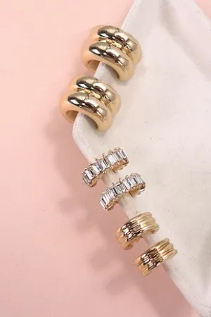 BAGUETTE STONE DOUBLE HOOP HUGGIE TRIO EARRINGS