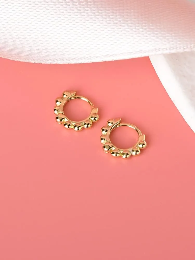 Ball Beaded Huggie Hoop Earrings Upper Ear Cartilage Helix 925 Sterling Silver Gold Small Tiny Mini 12mm 10mm 9mm 8mm 7mm 6mm Hoop Earrings