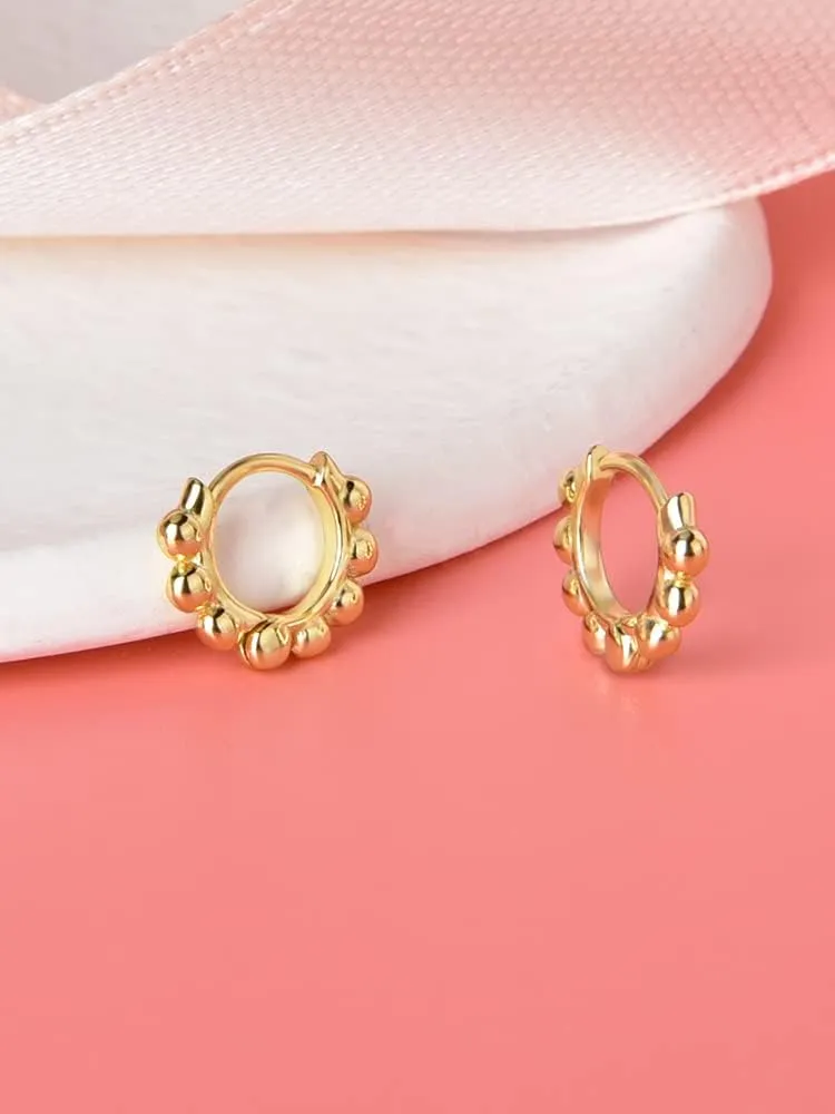 Ball Beaded Huggie Hoop Earrings Upper Ear Cartilage Helix 925 Sterling Silver Gold Small Tiny Mini 12mm 10mm 9mm 8mm 7mm 6mm Hoop Earrings