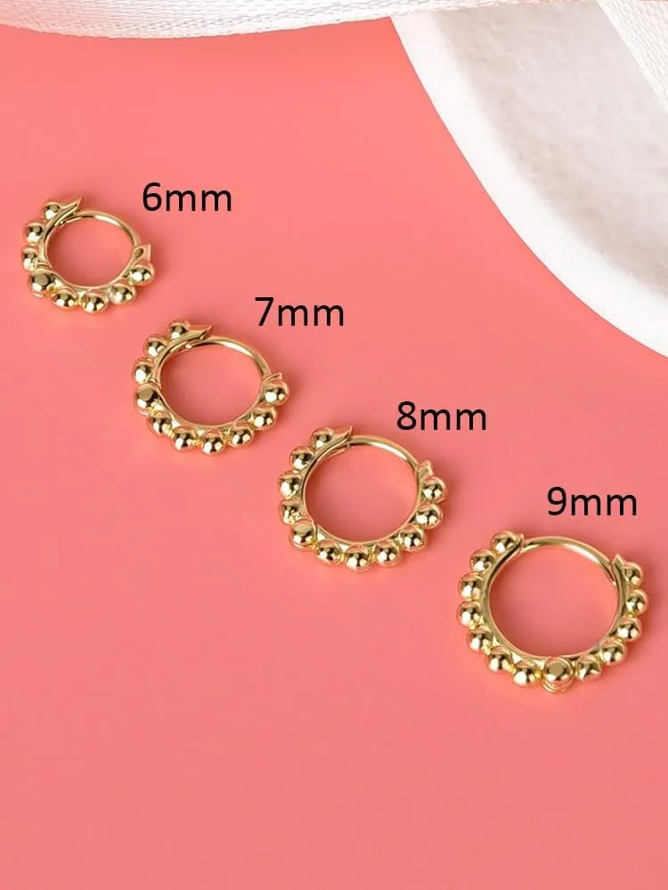 Ball Beaded Huggie Hoop Earrings Upper Ear Cartilage Helix 925 Sterling Silver Gold Small Tiny Mini 12mm 10mm 9mm 8mm 7mm 6mm Hoop Earrings