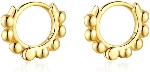 Ball Beaded Huggie Hoop Earrings Upper Ear Cartilage Helix 925 Sterling Silver Gold Small Tiny Mini 12mm 10mm 9mm 8mm 7mm 6mm Hoop Earrings
