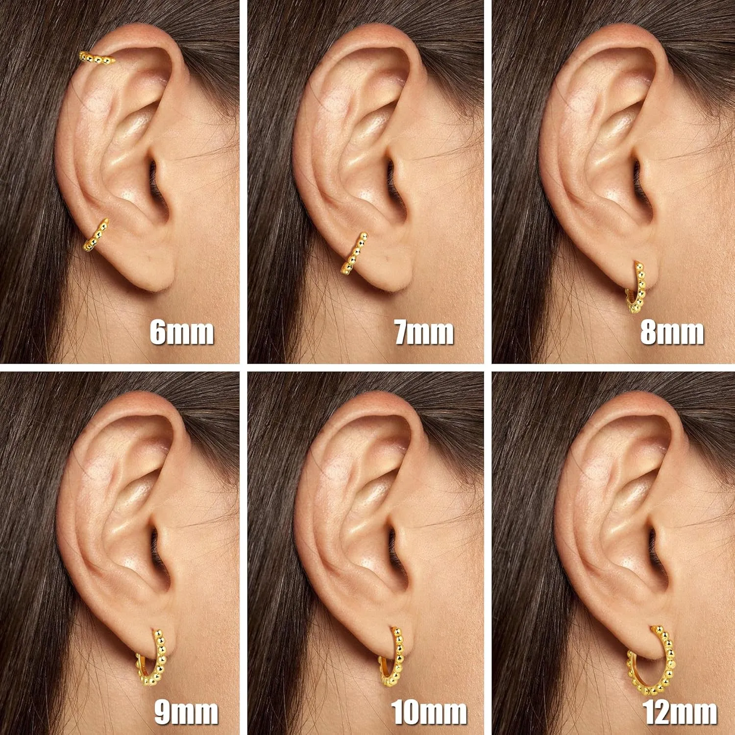 Ball Beaded Huggie Hoop Earrings Upper Ear Cartilage Helix 925 Sterling Silver Gold Small Tiny Mini 12mm 10mm 9mm 8mm 7mm 6mm Hoop Earrings