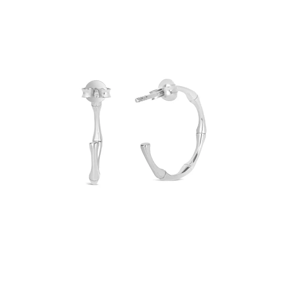 Bamboo Hoop Earrings in Silver