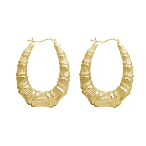 Bamboo Oval Hoops Earrings (10K)