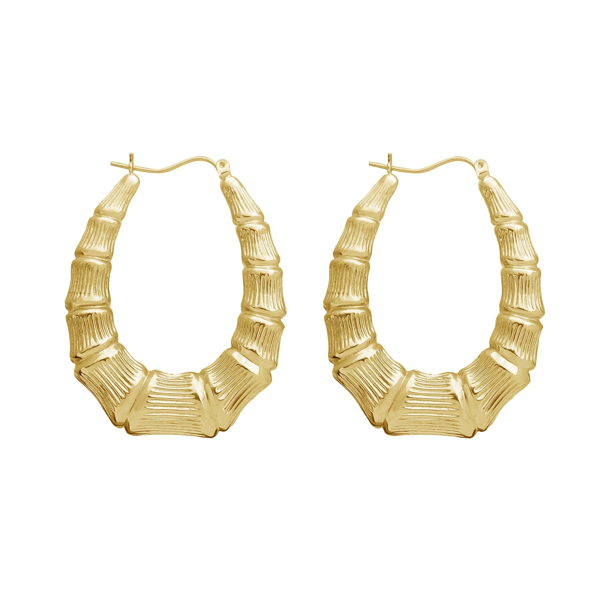 Bamboo Oval Hoops Earrings (10K)