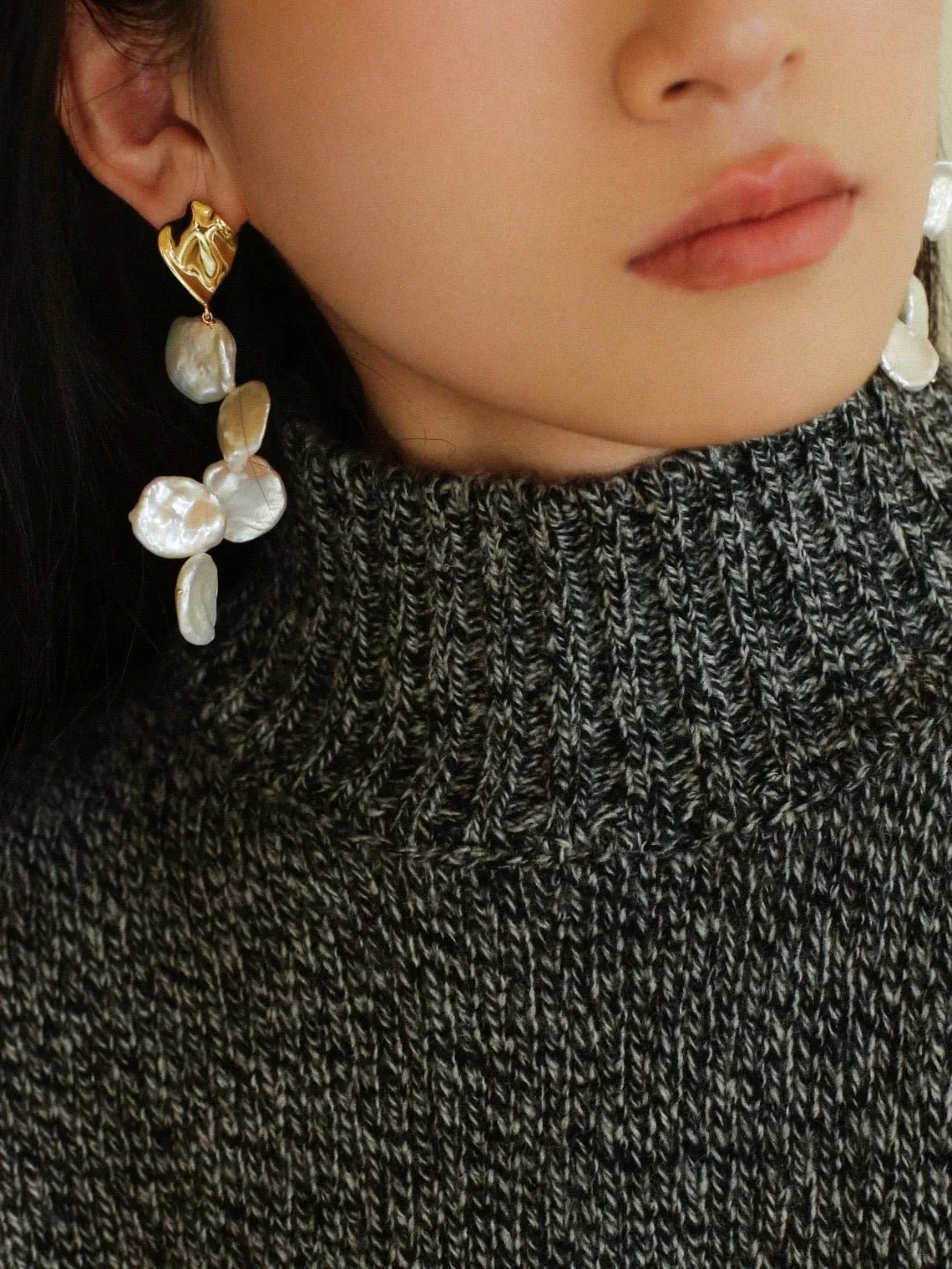 Baroque Pearl Earrings with Scattered Petals