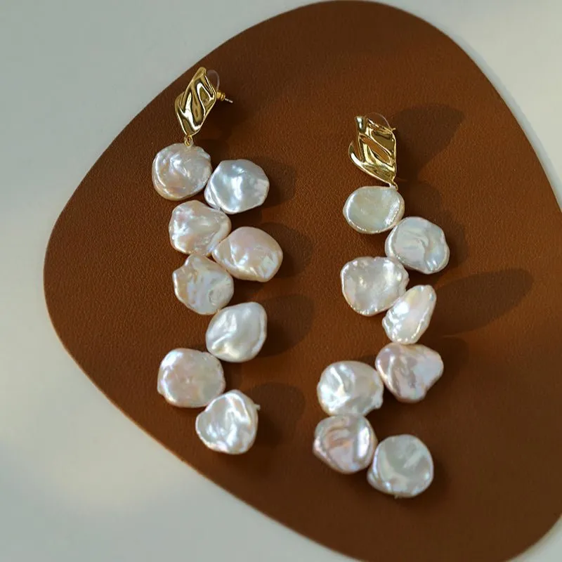 Baroque Pearl Earrings with Scattered Petals