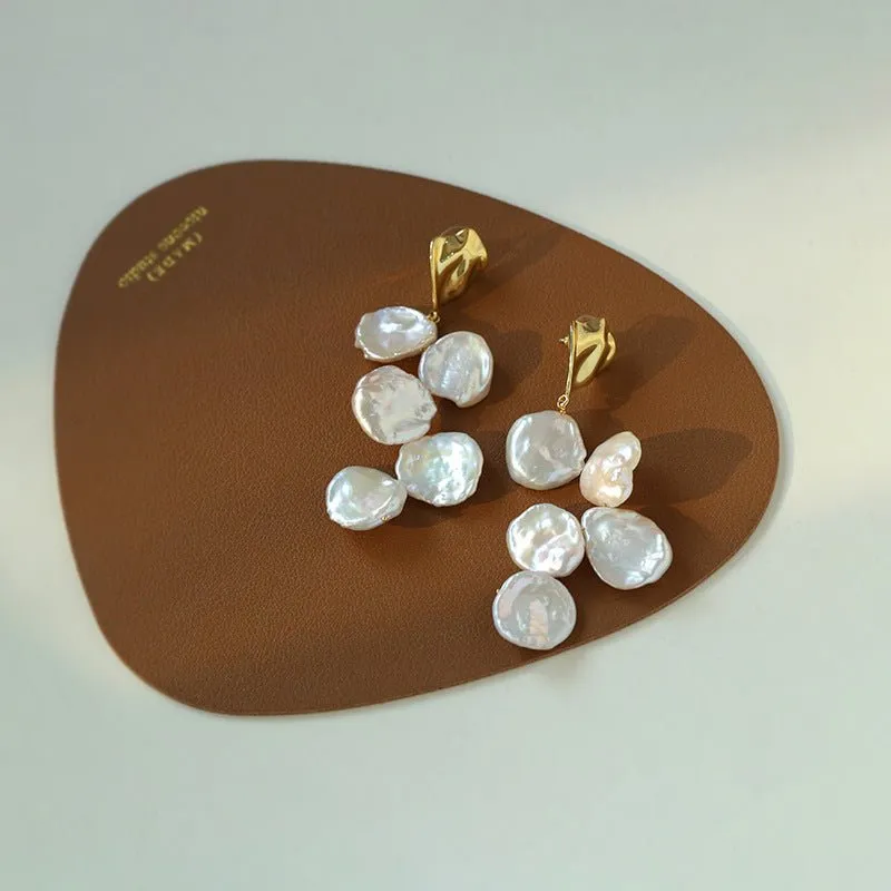 Baroque Pearl Earrings with Scattered Petals