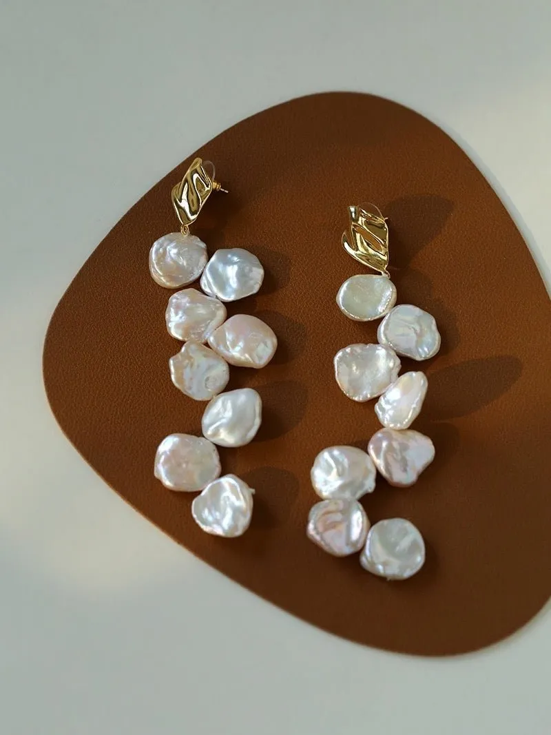 Baroque Pearl Earrings with Scattered Petals