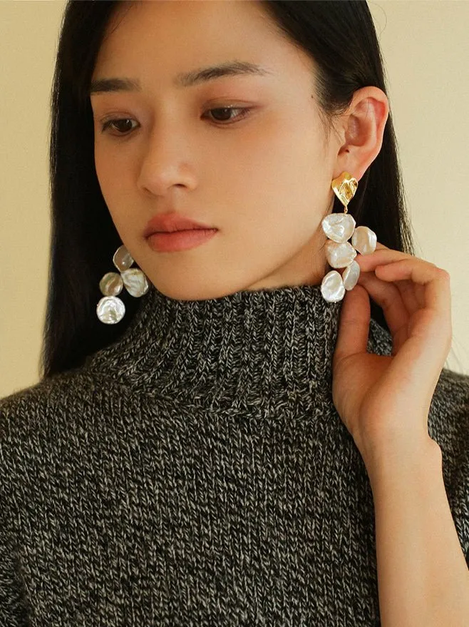Baroque Pearl Earrings with Scattered Petals