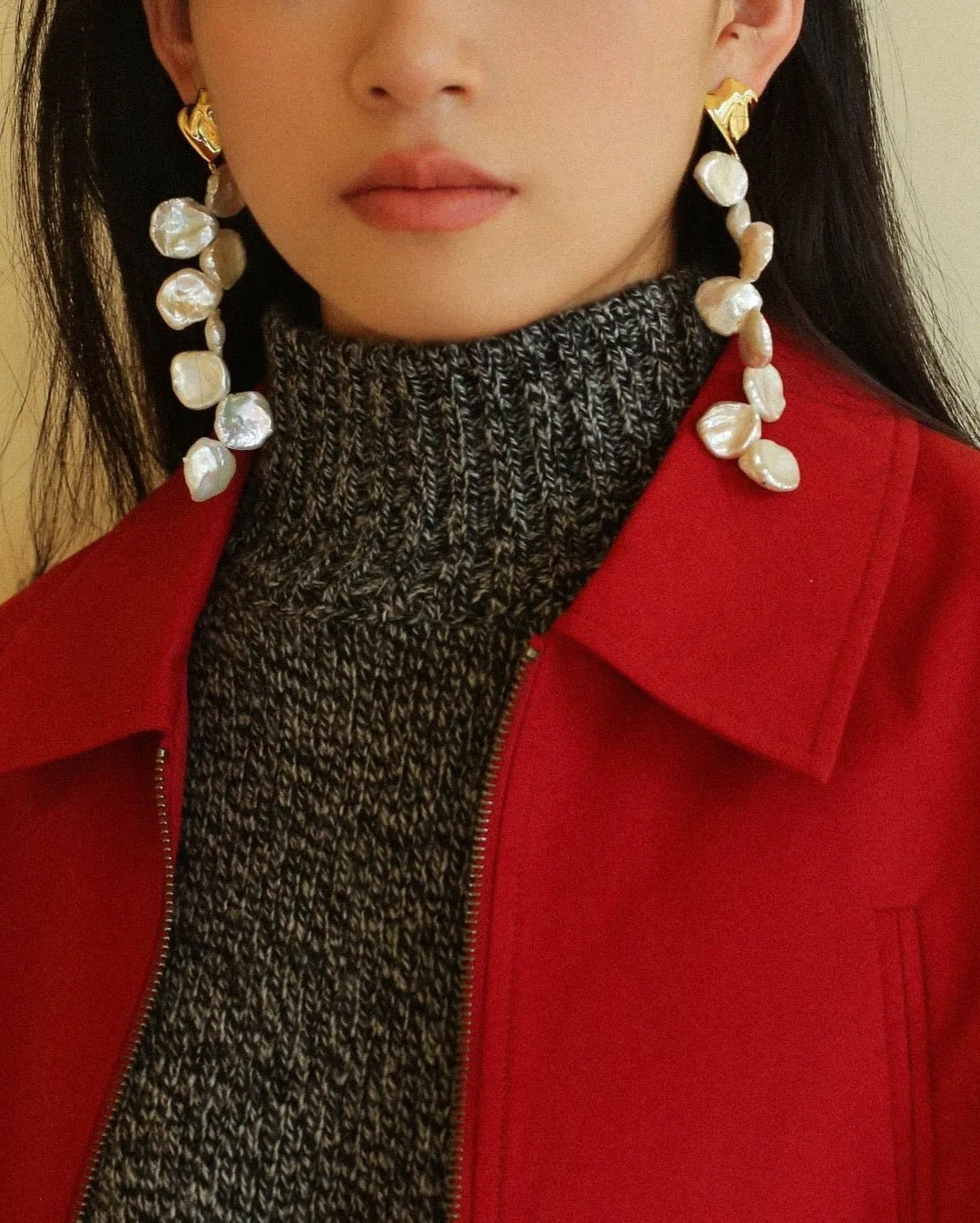 Baroque Pearl Earrings with Scattered Petals