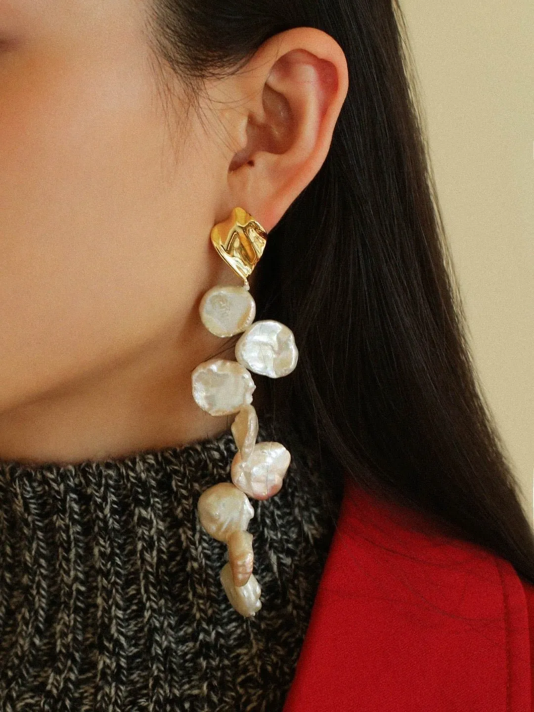 Baroque Pearl Earrings with Scattered Petals