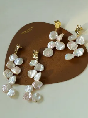 Baroque Pearl Earrings with Scattered Petals