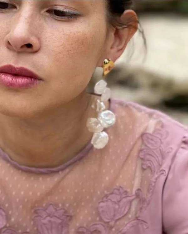 Baroque Pearl Earrings with Scattered Petals