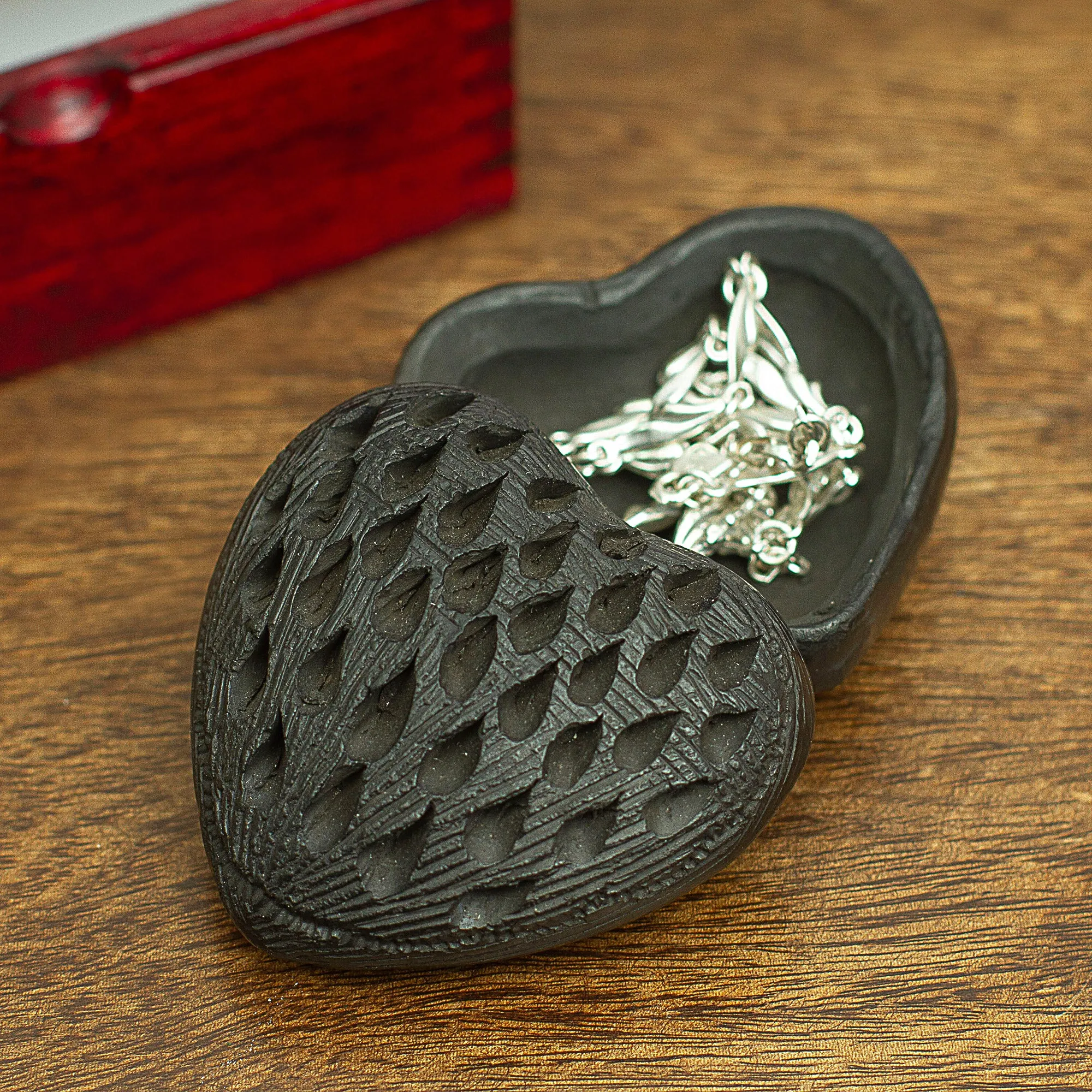Barro Negro Black Ceramic Mini Jewelry Box Crafted in Mexico - Heart & Drops | NOVICA