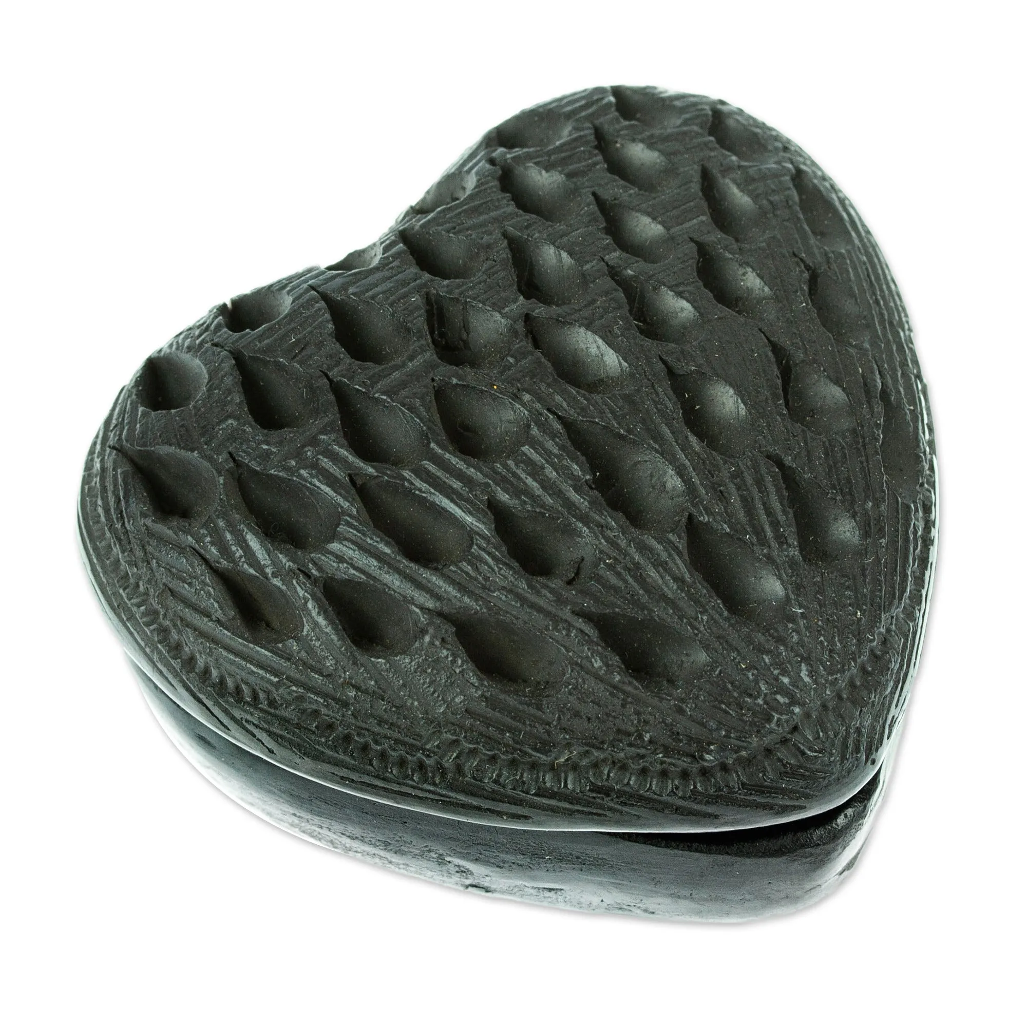 Barro Negro Black Ceramic Mini Jewelry Box Crafted in Mexico - Heart & Drops | NOVICA
