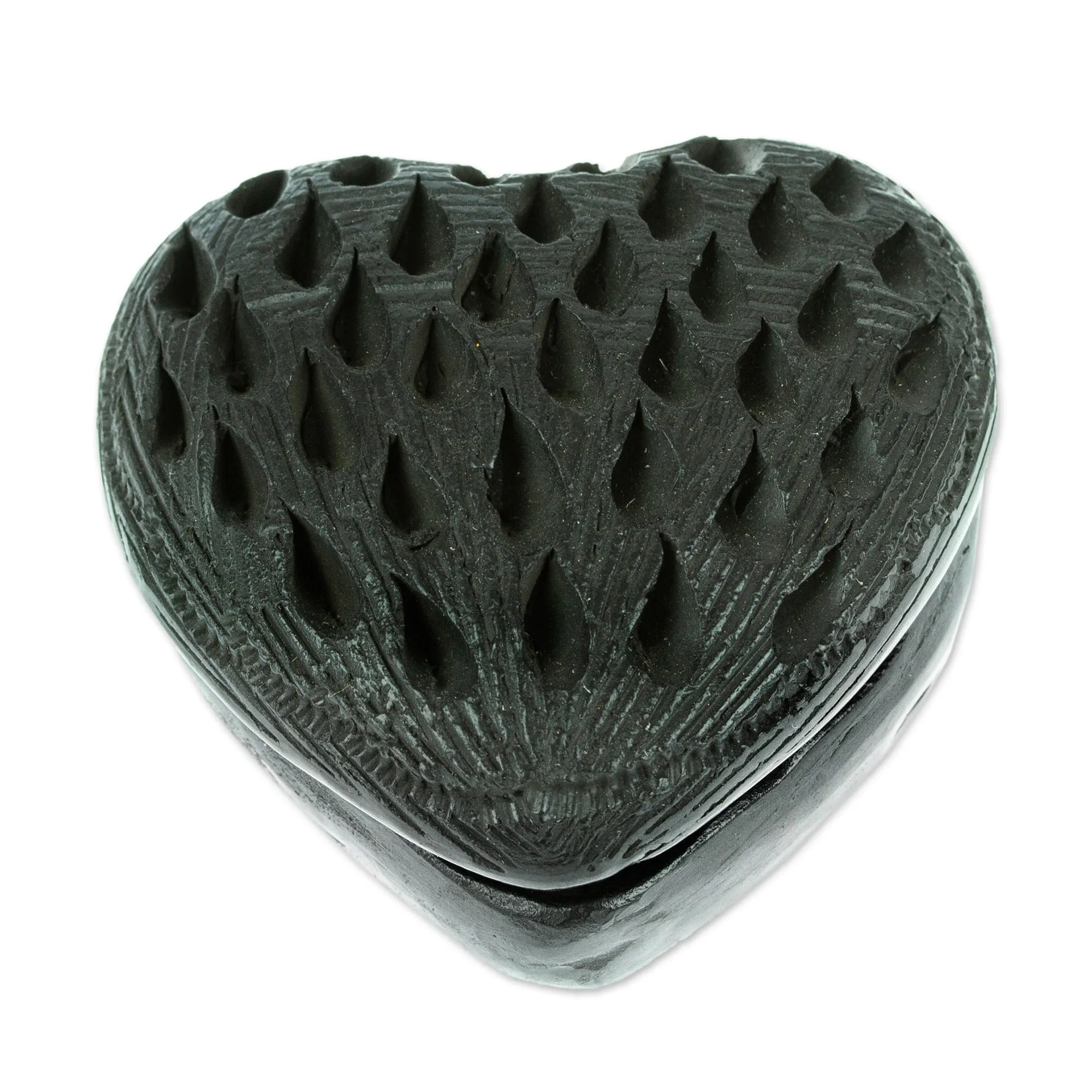 Barro Negro Black Ceramic Mini Jewelry Box Crafted in Mexico - Heart & Drops | NOVICA