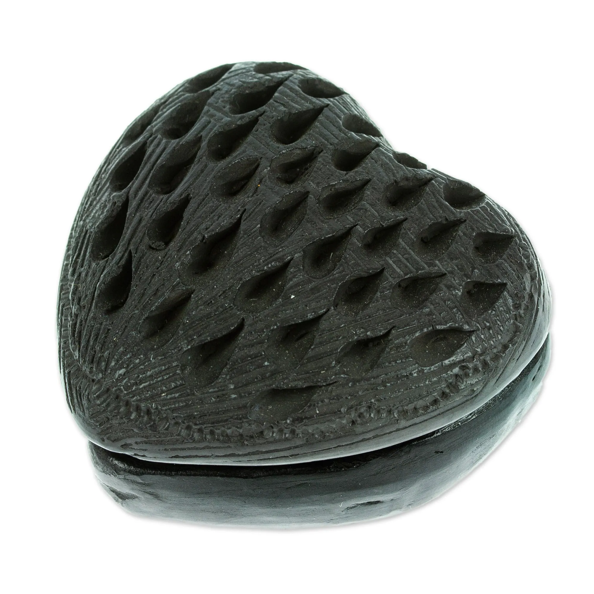 Barro Negro Black Ceramic Mini Jewelry Box Crafted in Mexico - Heart & Drops | NOVICA