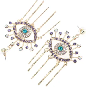 Beaupretty 1Pair Long Ear Drop Alloy Tassel Earrings with Rhinestones for Women Stylish Multi Pendant Jewelry for Parties and Dances
