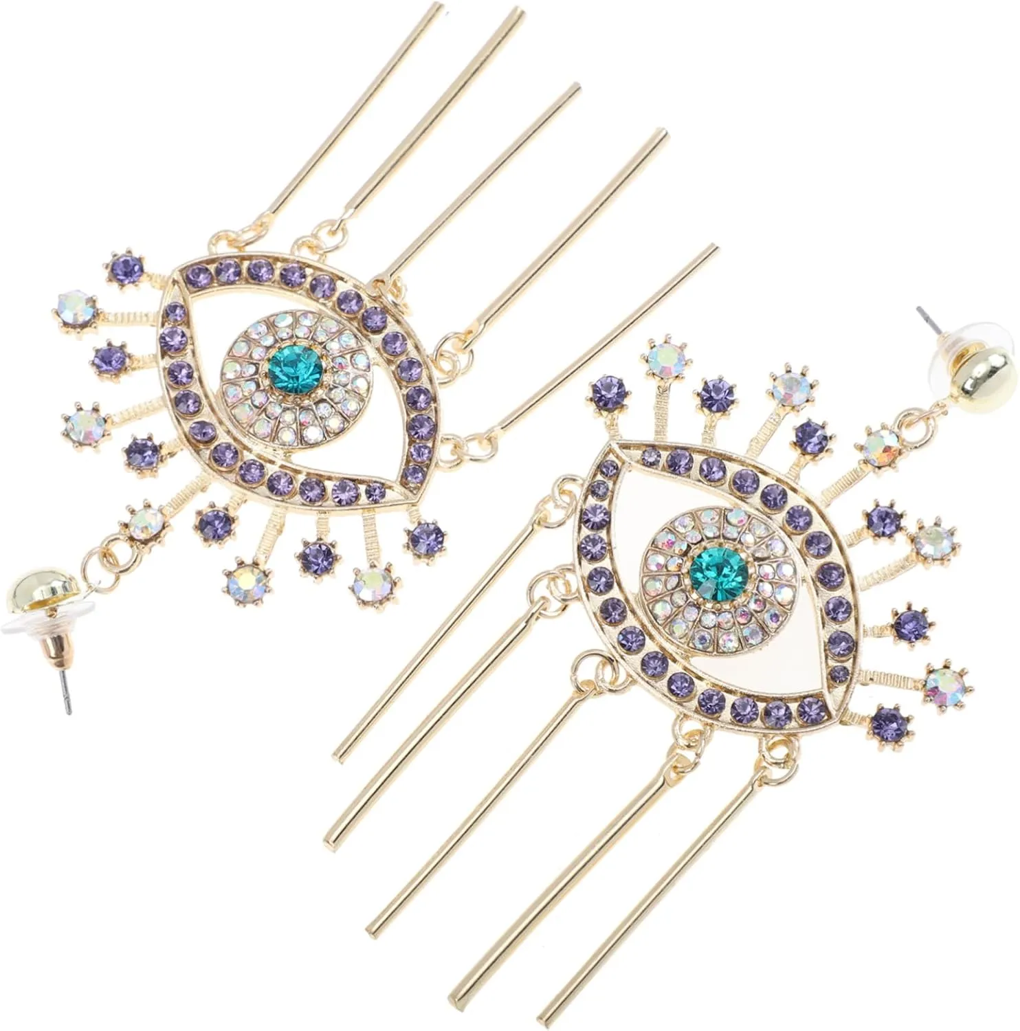Beaupretty 1Pair Long Ear Drop Alloy Tassel Earrings with Rhinestones for Women Stylish Multi Pendant Jewelry for Parties and Dances