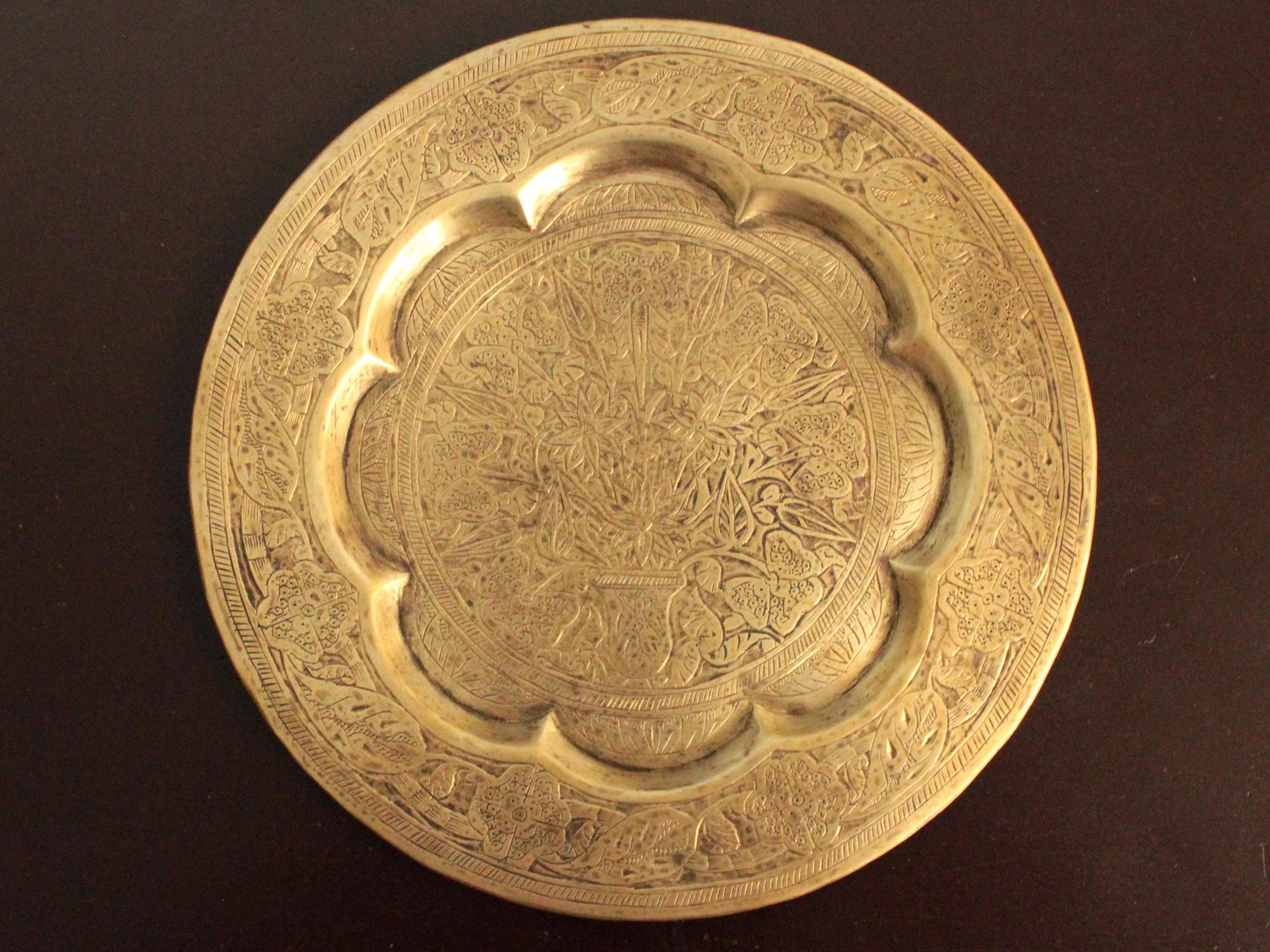 Beautiful Vintage Brass Engraved Plate