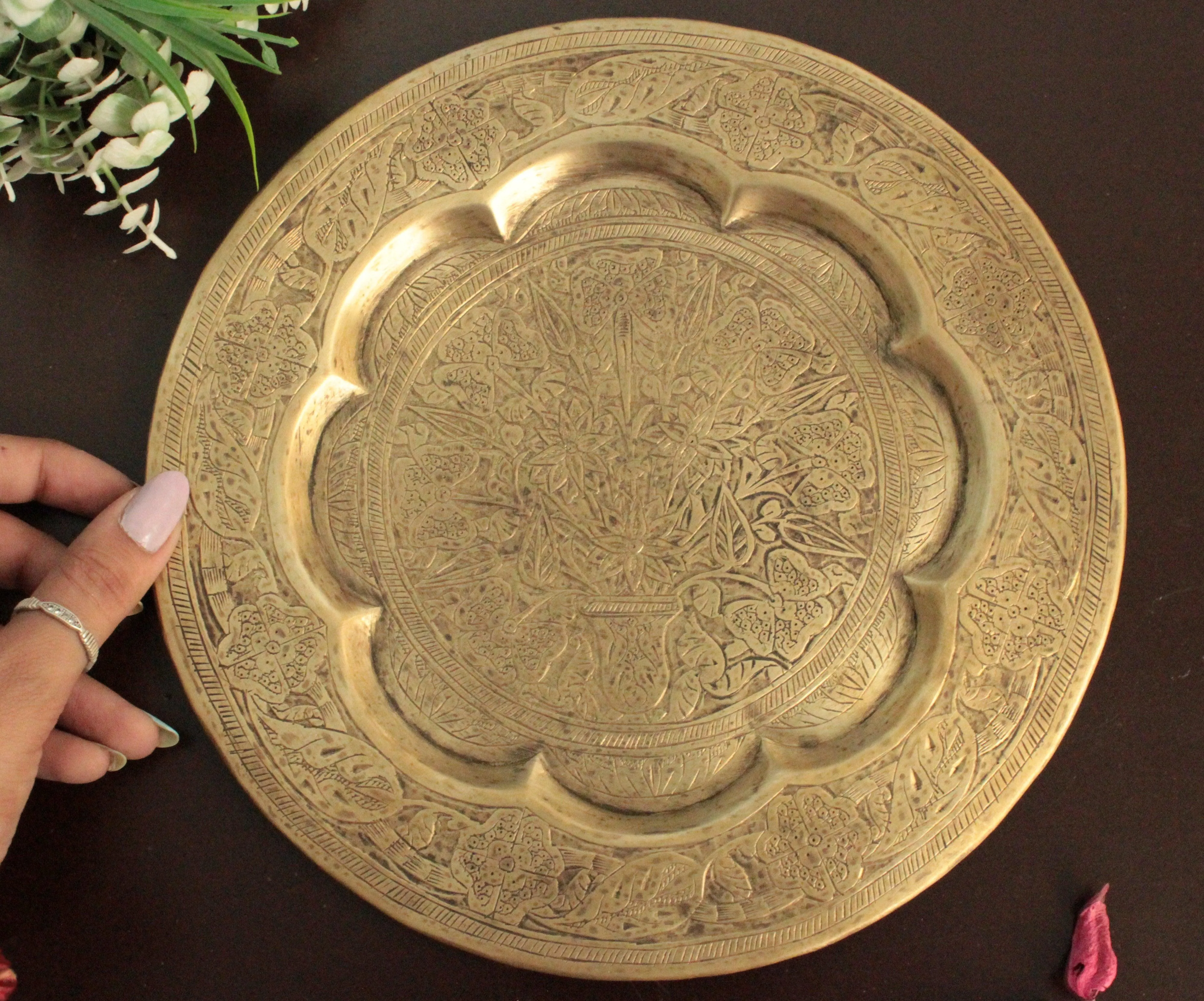 Beautiful Vintage Brass Engraved Plate