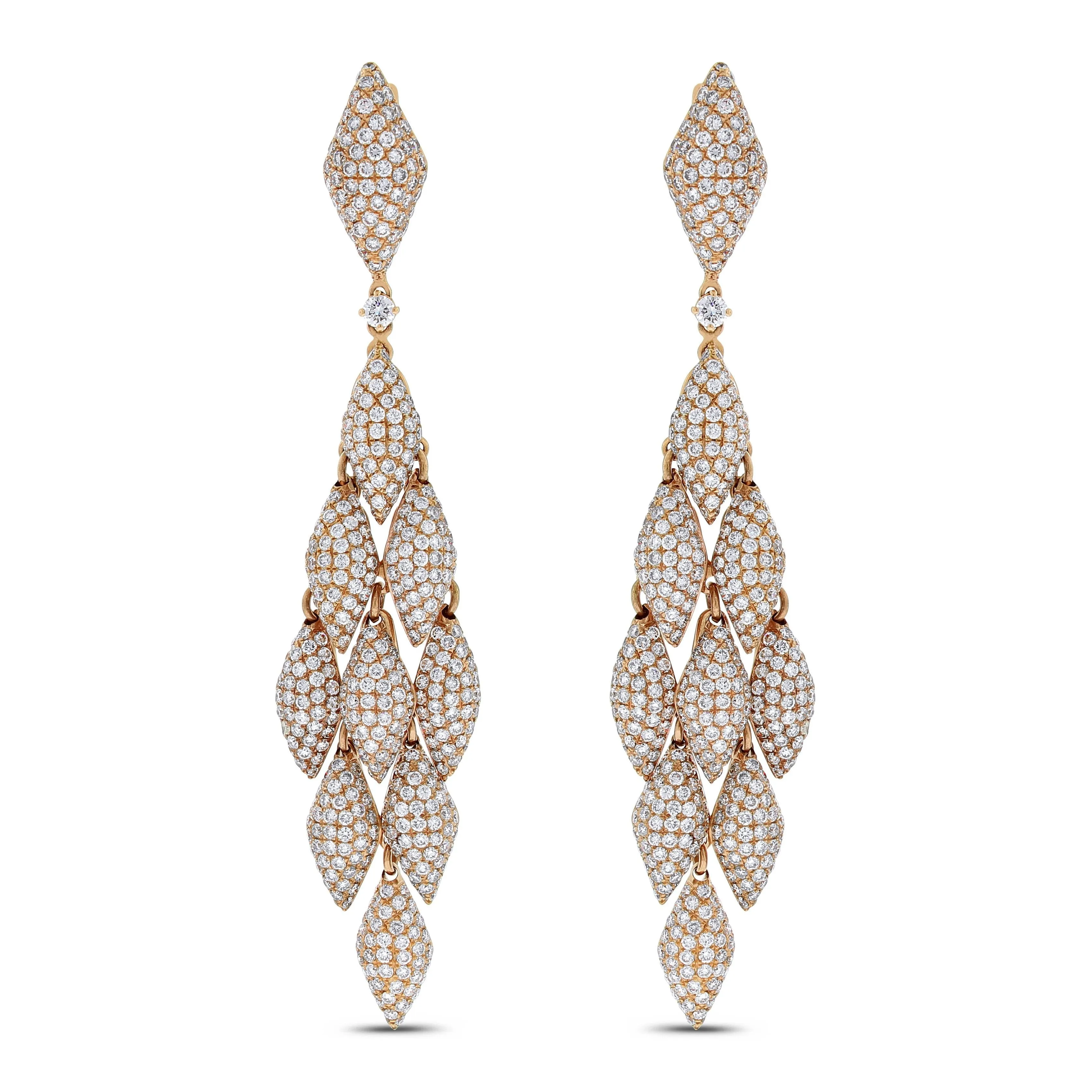 Beauvince Autumn Chandelier Diamond Earrings (11.14 ct Diamonds) in Rose Gold