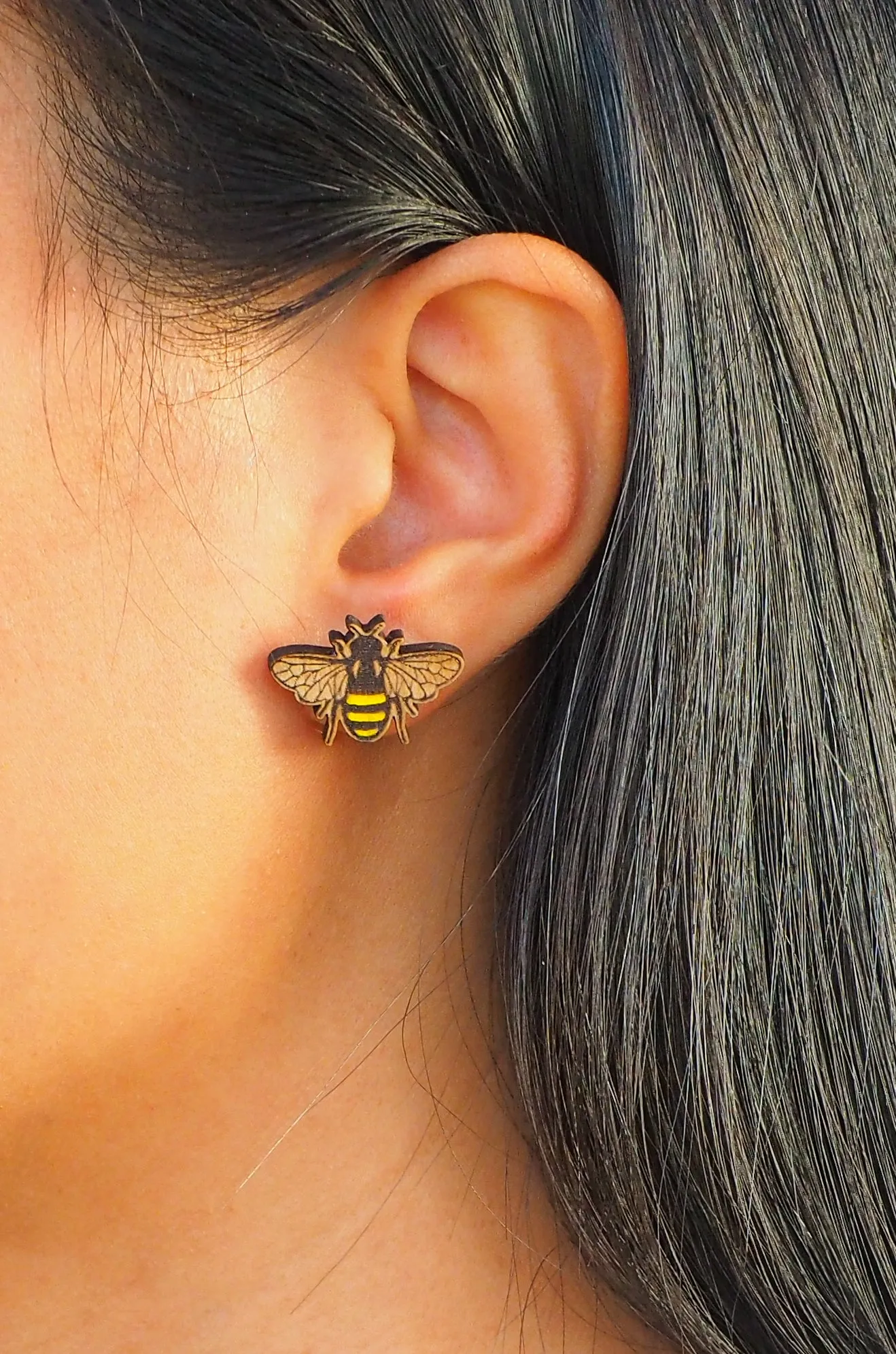 Bee Wooden Rimu Stud Earrings