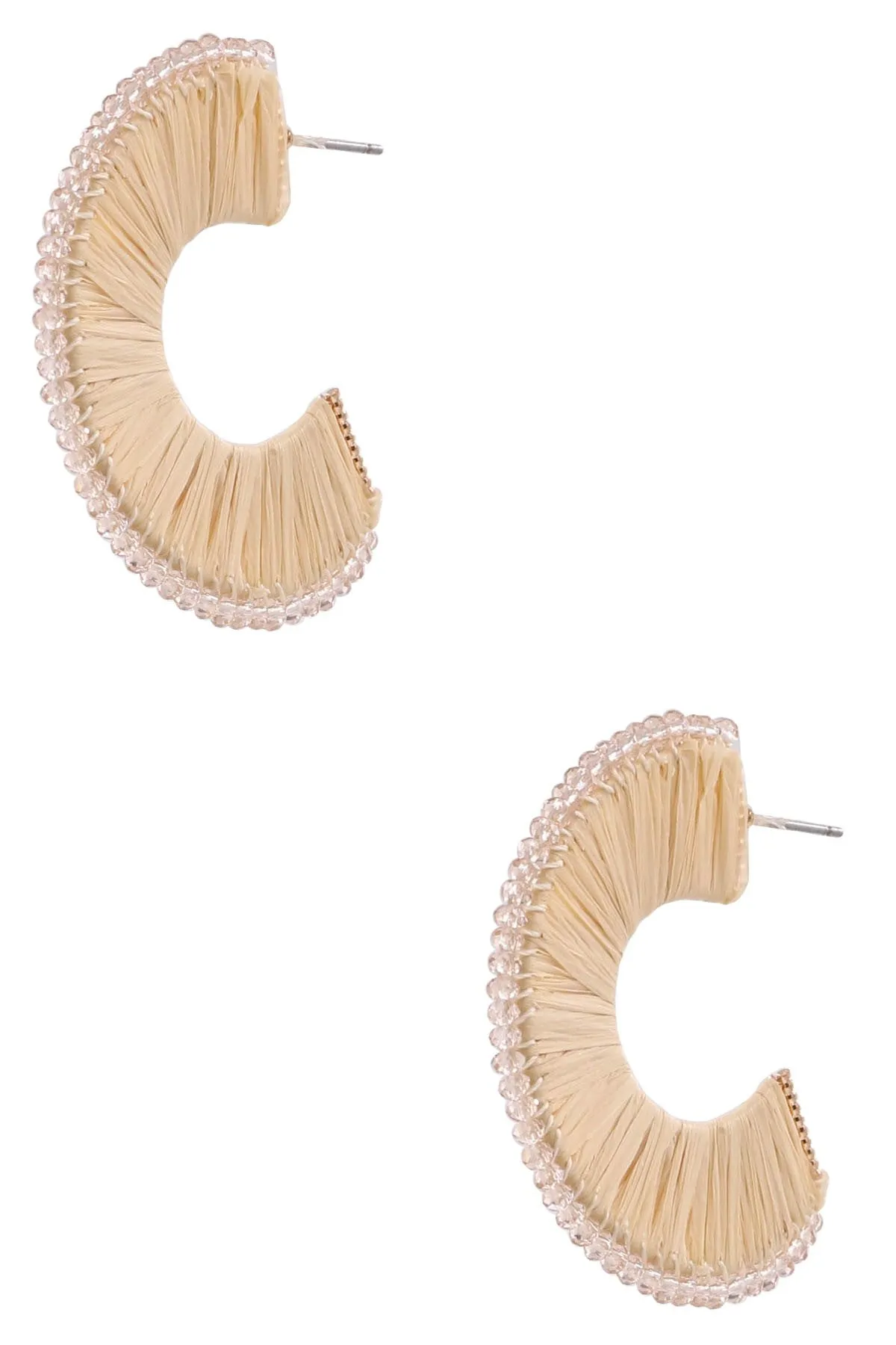 Beige Paper Raffia Open Hoop Earrings