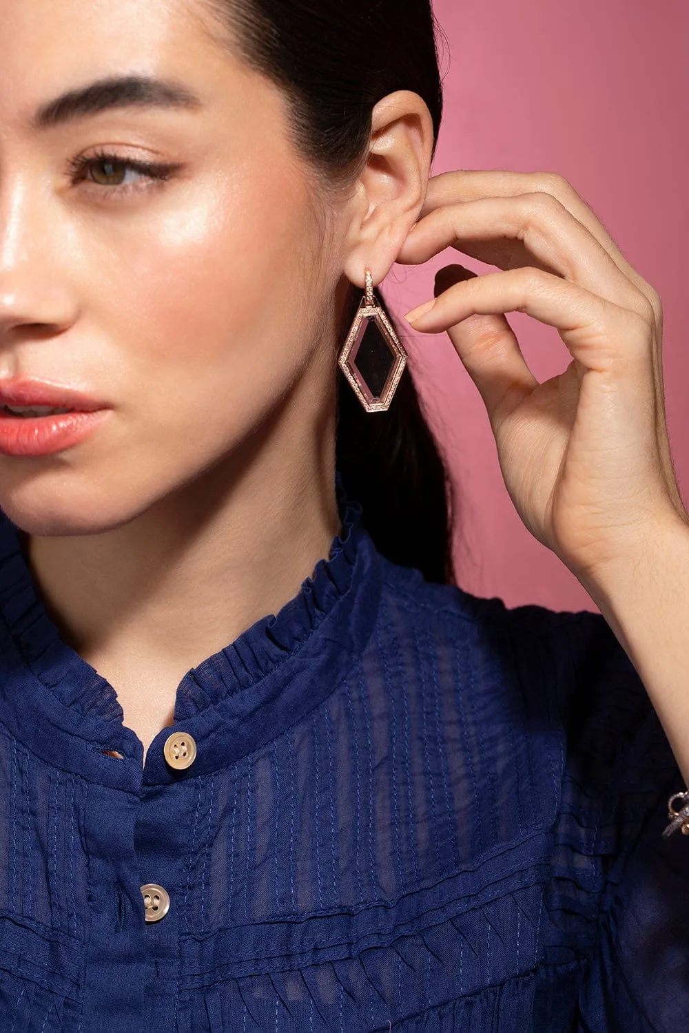 Bell Diamond Hexagon Rock Crystal Earrings