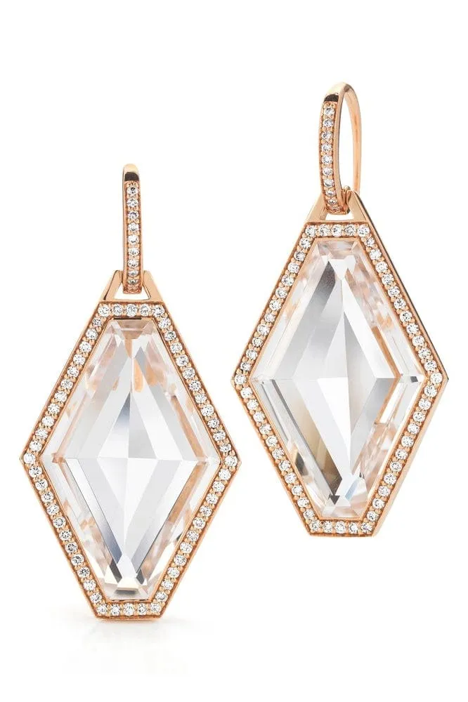 Bell Diamond Hexagon Rock Crystal Earrings
