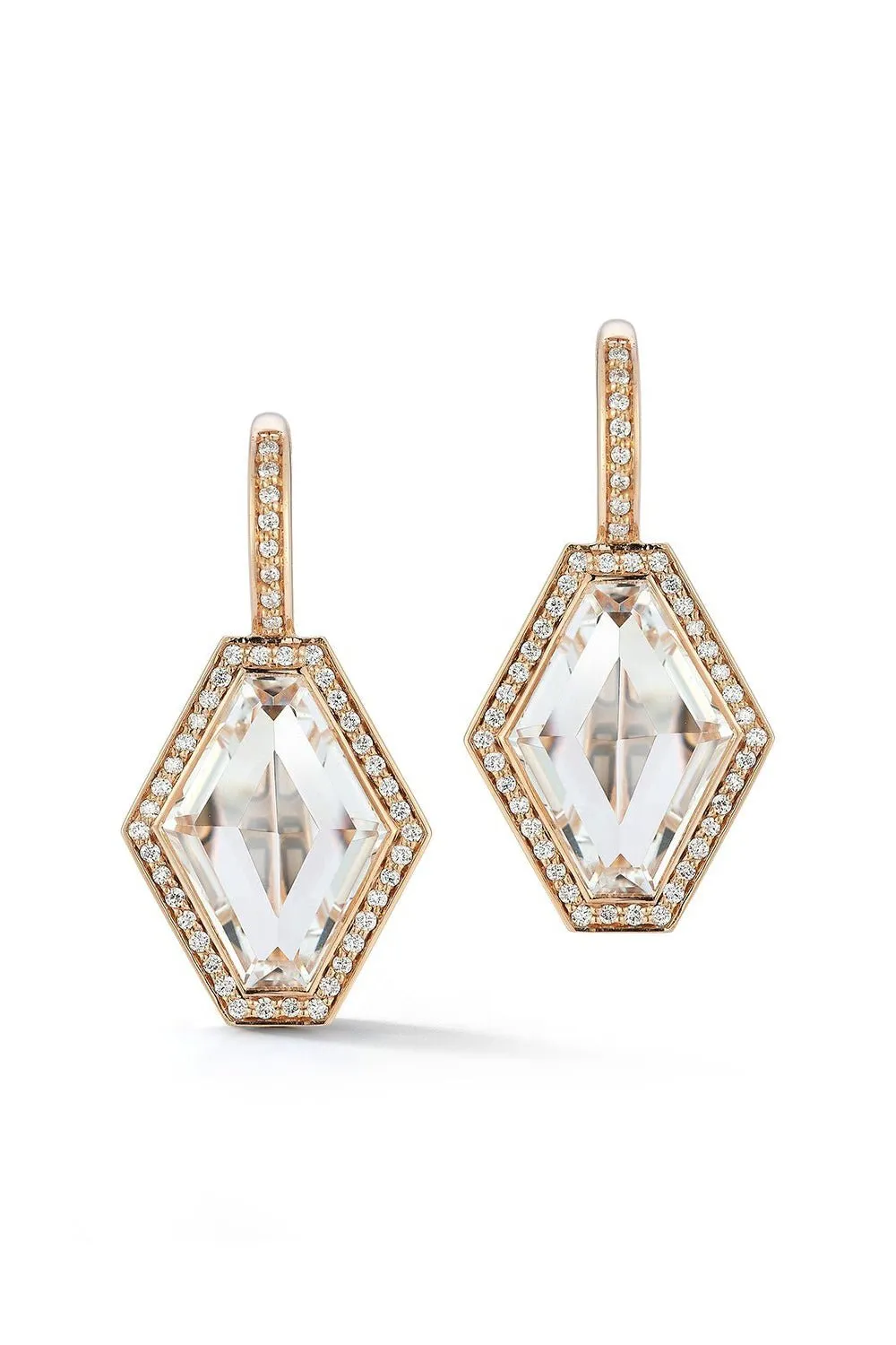 Bell Diamond Rock Crystal Hexagon Earrings