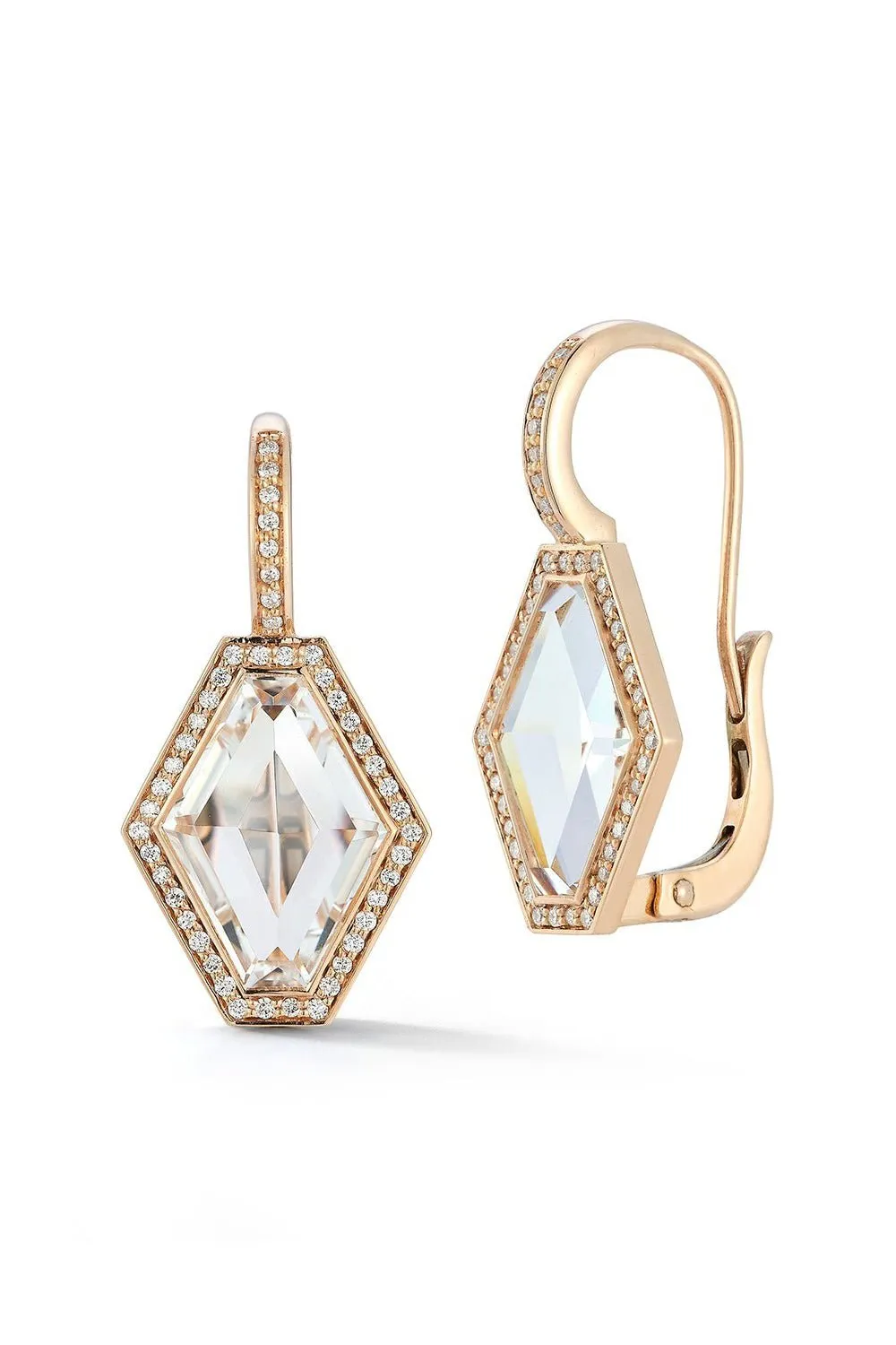 Bell Diamond Rock Crystal Hexagon Earrings