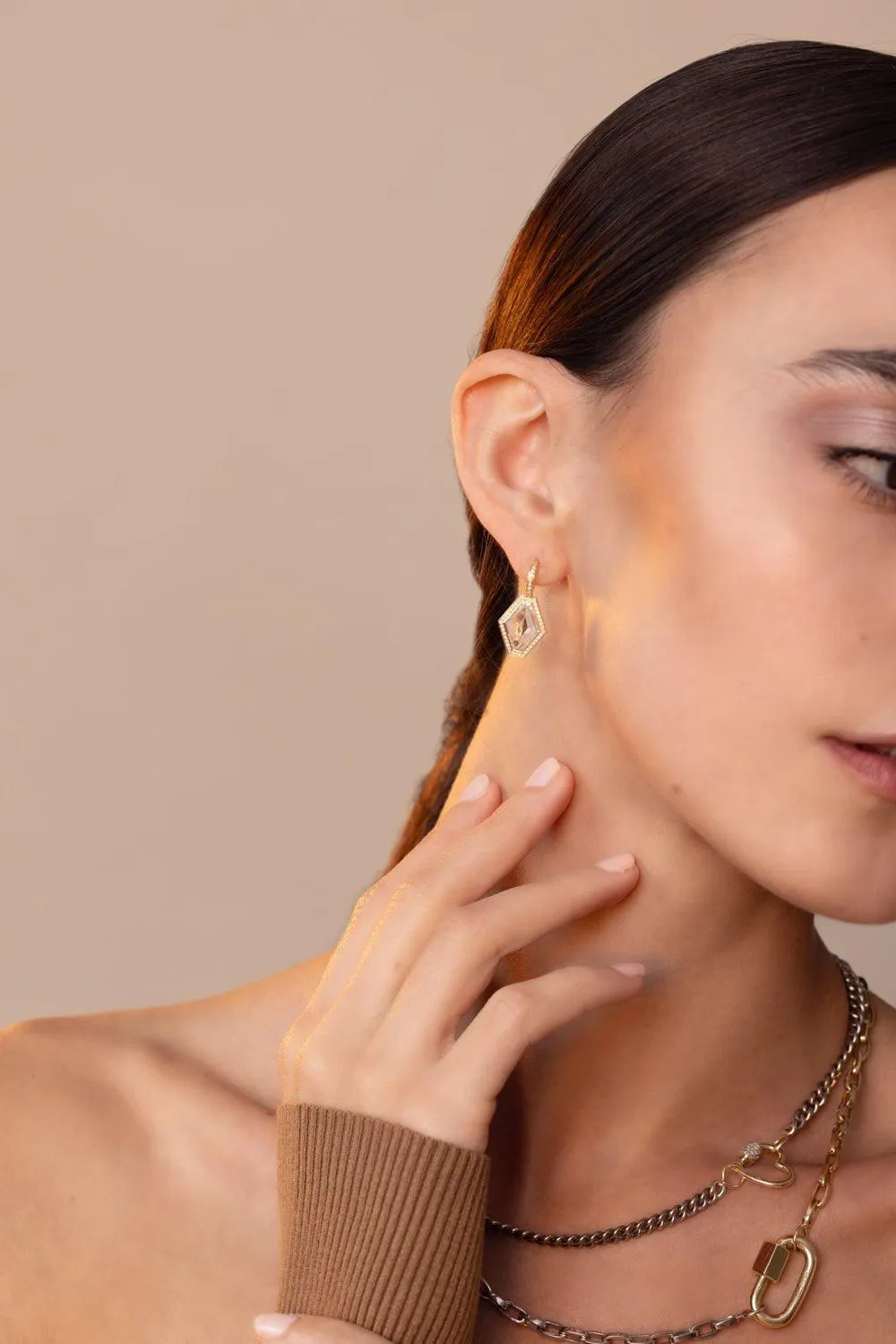Bell Diamond Rock Crystal Hexagon Earrings