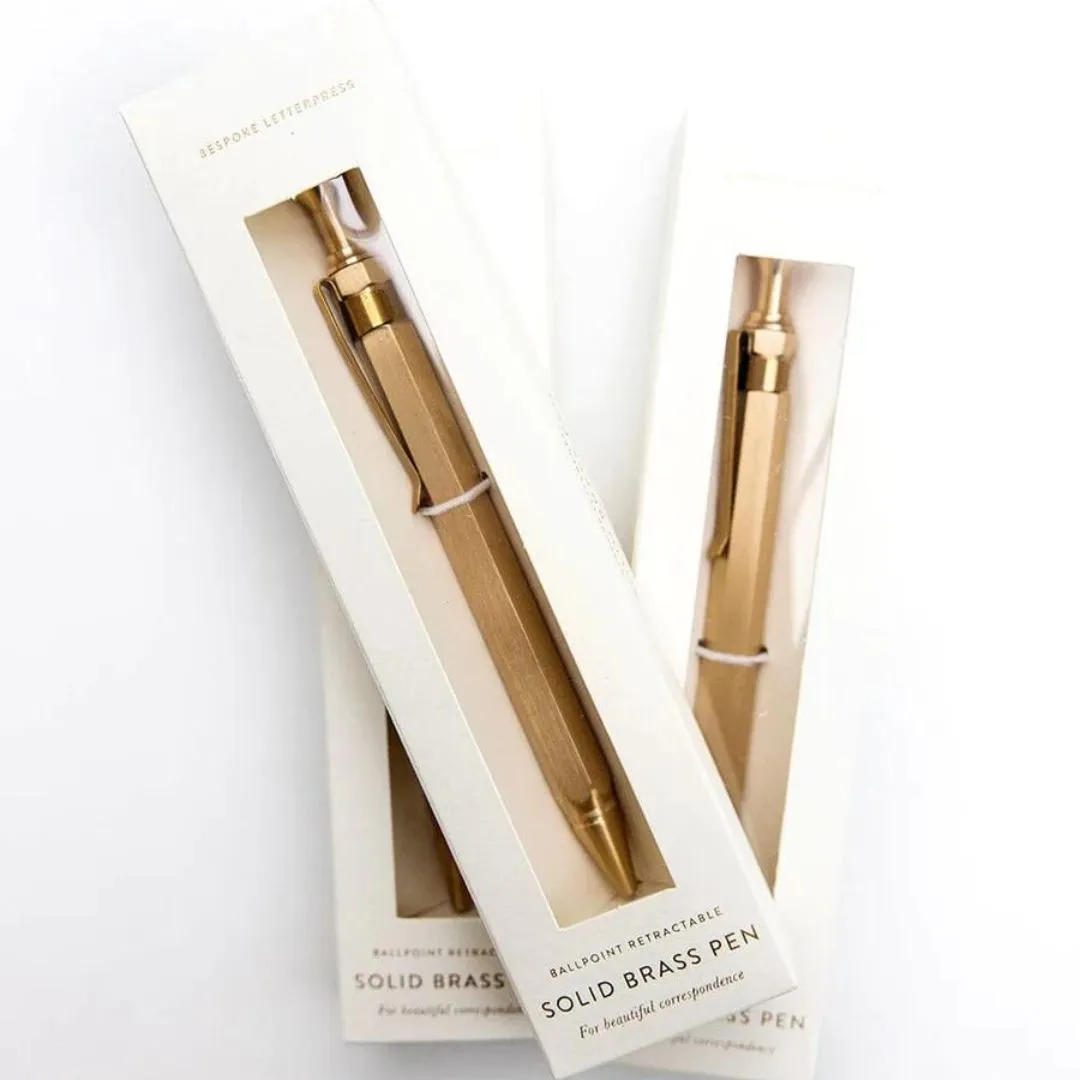 Bespoke Letterpress Boxed Brass Pen - Hexagon