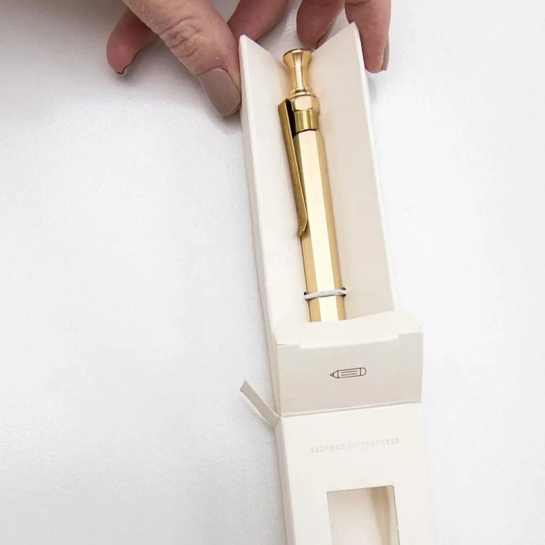 Bespoke Letterpress Boxed Brass Pen - Hexagon