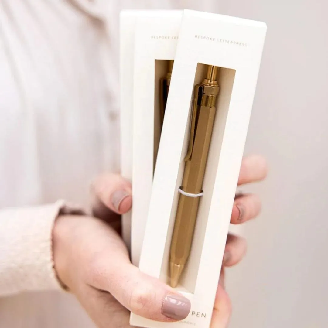 Bespoke Letterpress Boxed Brass Pen - Hexagon